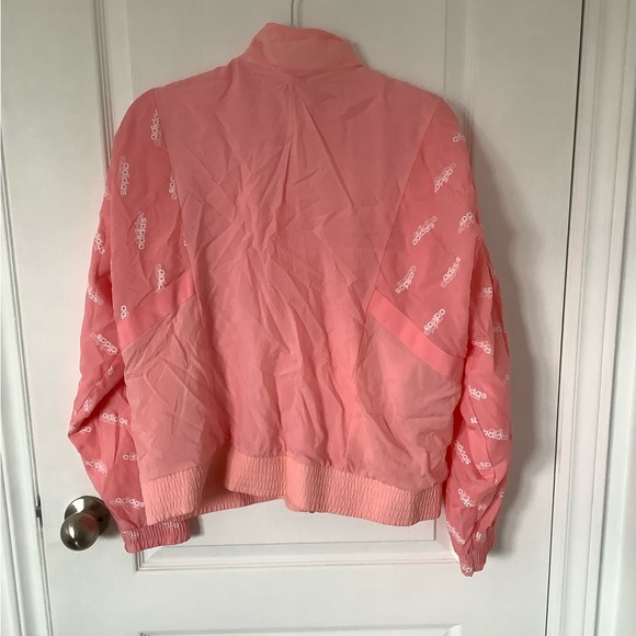 Adidas pink with white lettering bomber jacket - Picture 2 of 3